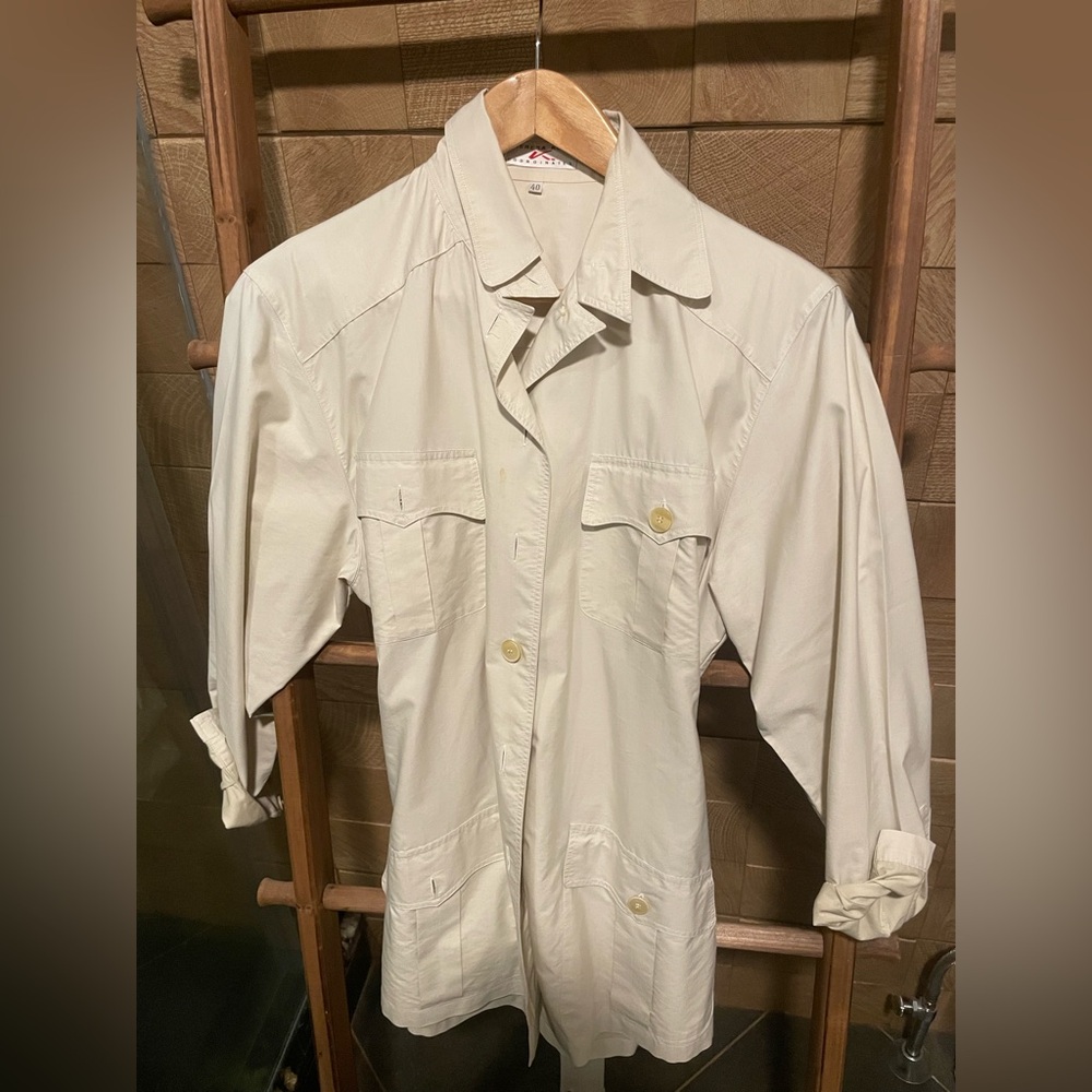 Cream Lightweight Shirt Jacket with Collared Neckline